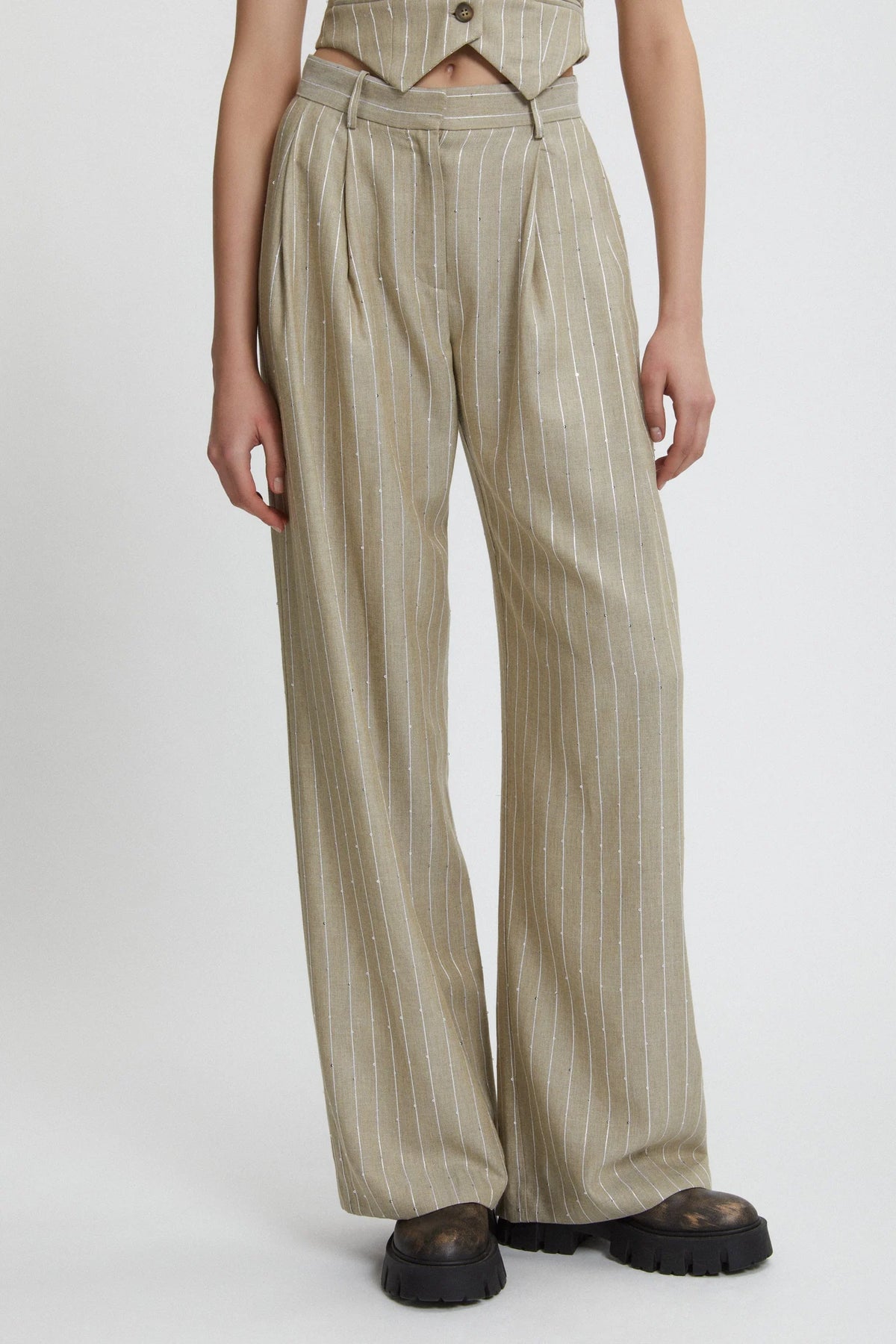 Pantalone gessato con pailletes Ermanno Firenze
